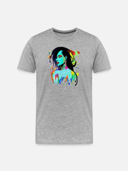 Neon Porträt Farbexplosion - Männer Premium Bio T-Shirt - Grau meliert