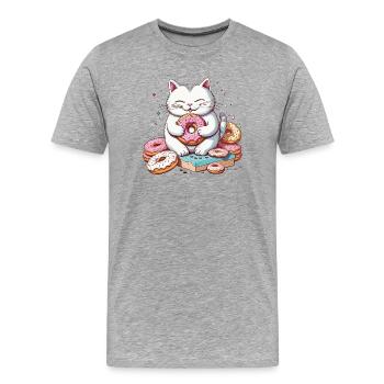 Katze frisst Donuts, Feinschmecker-Katzenhumor - Männer Premium Bio T-Shirt - Grau meliert - Vorne - Damien (186cm)