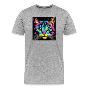 Chat Pop Art - T-shirt bio Premium Homme - gris chiné - Devant - Damien (186cm)