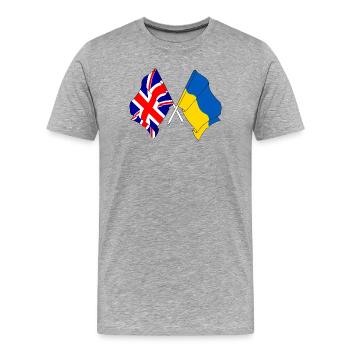 Drapeau de l’Angleterre et drapeau de l’Ukraine - T-shirt bio Premium Homme - gris chiné - Devant - Damien (186cm)