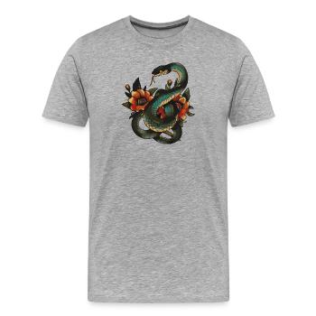 Mystische Schlange mit floralen Akzenten - Männer Premium Bio T-Shirt - Grau meliert - Vorne - Damien (186cm)