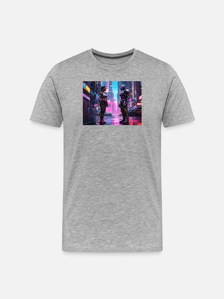 Neon Cyberpunk Begegnung - Männer Premium Bio T-Shirt - Grau meliert