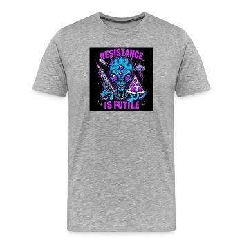 Galaktische Rebellion: Widerstand ist zwecklos - Männer Premium Bio T-Shirt - Grau meliert - Vorne - Damien (186cm)