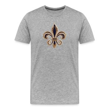 Elegant Fleur-de-Lis Embroidery Tee - Men's Premium Organic T-Shirt - heather grey - Front - Damien (186cm)