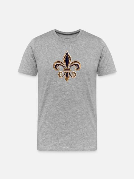 Elegant Fleur-de-Lis Embroidery Tee - Men's Premium Organic T-Shirt - heather grey