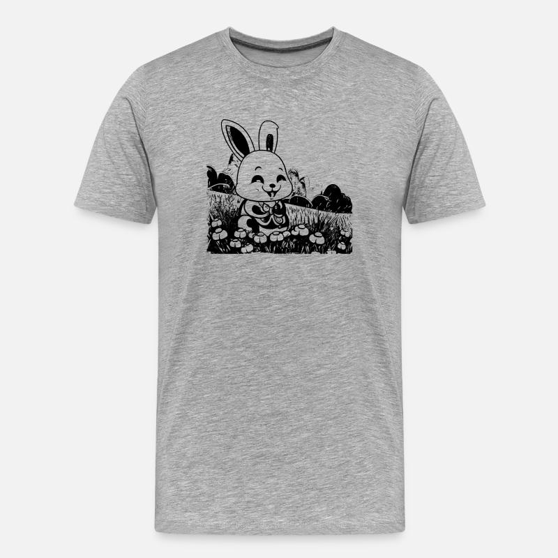 Hase in Wiese comic style - Männer Premium Bio T-Shirt - Grau meliert