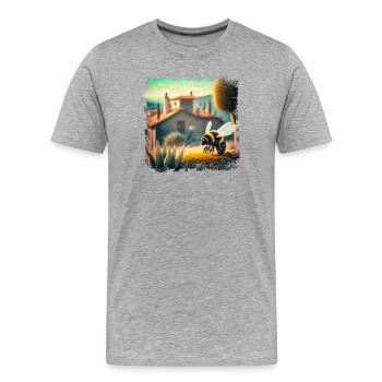 Paysage méditerranéen ensoleillé et une abeille - T-shirt bio Premium Homme - gris chiné - Devant - Damien (186cm)