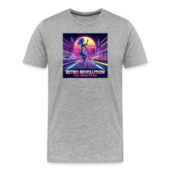 Retro-Revolution - 80er Jahre Poster - Mädchen auf dem Fahrrad - Männer Premium Bio T-Shirt - Grau meliert - Vorne - Damien (186cm)