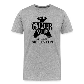 gamer fitness funny sayings leveling up controller - Men's Premium Organic T-Shirt - heather grey - Front - Damien (186cm)