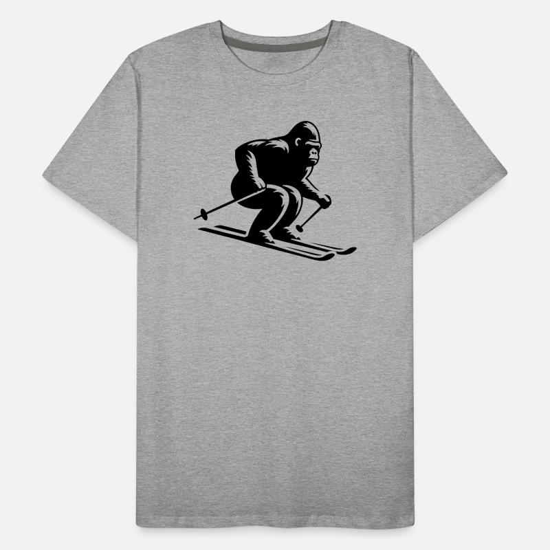 Monkey Gorilla Chimpanzee Ski Silhouette Design Men's Premium Organic T-Shirt