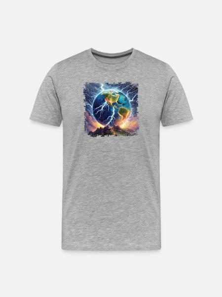 Globe jonché d’éclairs - T-shirt bio Premium Homme - gris chiné
