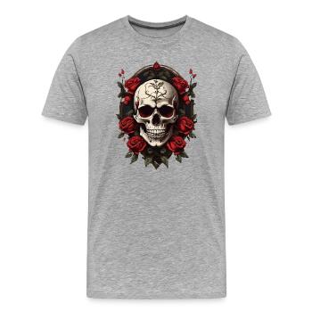 Gothic Schädel mit Rosenkranz - Männer Premium Bio T-Shirt - Grau meliert - Vorne - Damien (186cm)