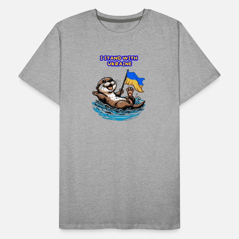 Bébé loutre mignon avec drapeau de l’Ukraine T-shirt bio Premium Homme