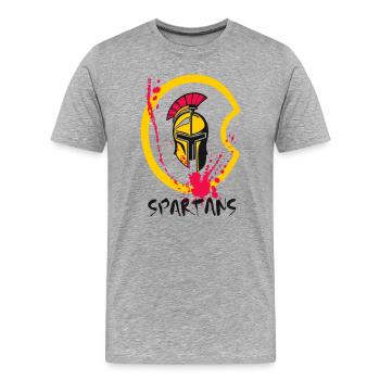 Helm Sparta mit Schild und Blut 2 - Männer Premium Bio T-Shirt - Grau meliert - Vorne - Damien (186cm)