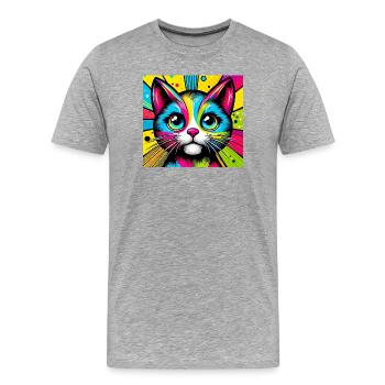 Chat Pop Art - T-shirt bio Premium Homme - gris chiné - Devant - Damien (186cm)