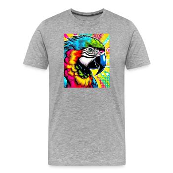Papagei Pop Art - Männer Premium Bio T-Shirt - Grau meliert - Vorne - Damien (186cm)