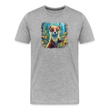 Gros plan d’une martre drôle de style comique - T-shirt bio Premium Homme - gris chiné - Devant - Damien (186cm)