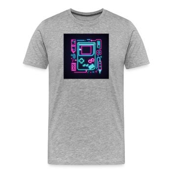 Neon Retro Spielkonsole Outline - Männer Premium Bio T-Shirt - Grau meliert - Vorne - Damien (186cm)