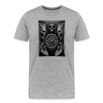 La Roue du Destin et les Squelettes - T-shirt bio Premium Homme - gris chiné - Devant - Damien (186cm)