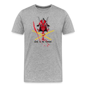 Code Samurai Krieger: Klingen-Design - Männer Premium Bio T-Shirt - Grau meliert - Vorne - Damien (186cm)