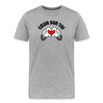 coeur sur toi, coup de foudre, amoureux - T-shirt bio Premium Homme - gris chiné - Devant - Damien (186cm)