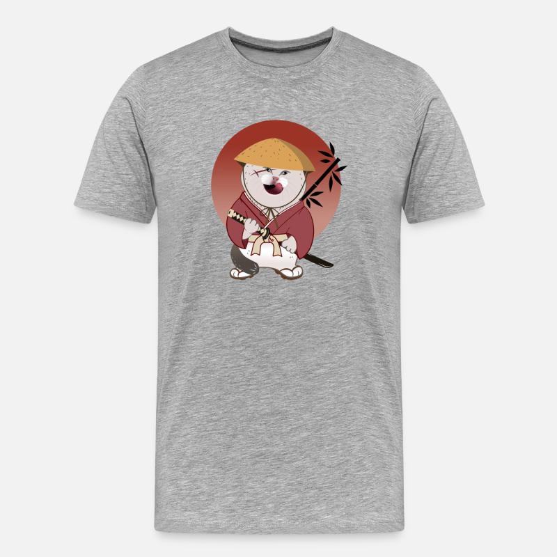 Batosai-Katze mit Strohhut und Narbe - Männer Premium Bio T-Shirt - Grau meliert