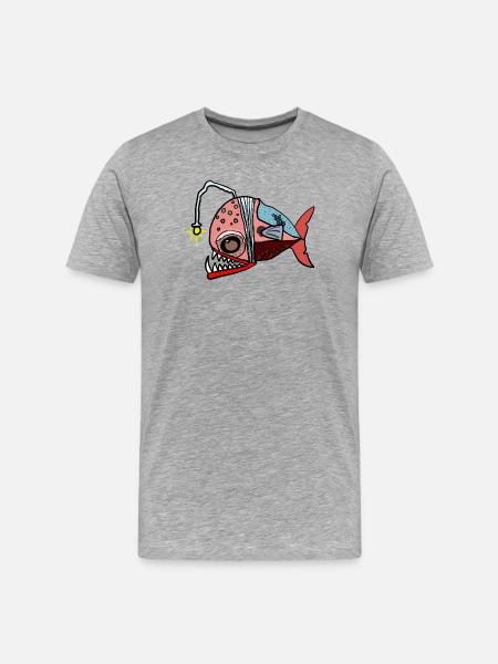Fischkollage mit Lampenblick Anglerfisch - Männer Premium Bio T-Shirt - Grau meliert