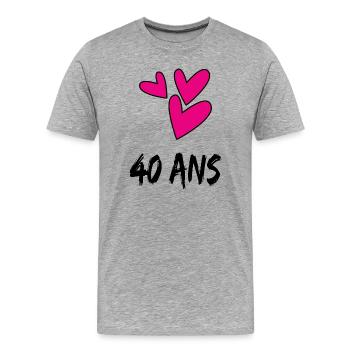 40. 40 ANS. 40e ANNIVERSAIRE. ANNIVERSAIRE 40 ANS. - T-shirt bio Premium Homme - gris chiné - Devant - Damien (186cm)