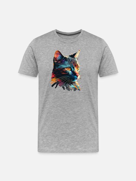 Bunte Katze - Männer Premium Bio T-Shirt - Grau meliert