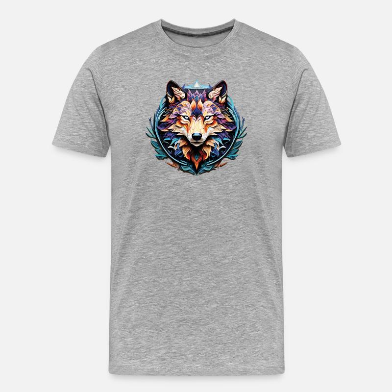 Wolf_02 - Männer Premium Bio T-Shirt - Grau meliert