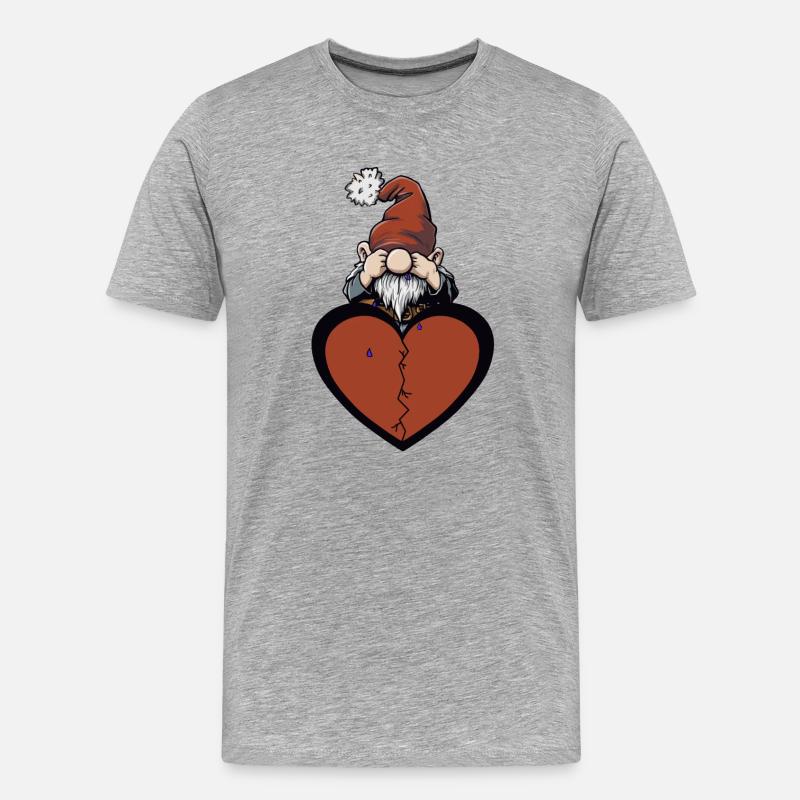 Waldbewohner Zwerg Herz Liebeskummer Liebe - Männer Premium Bio T-Shirt - Grau meliert