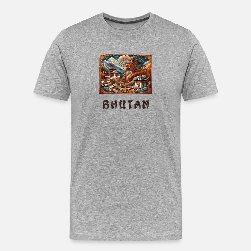 Bhutan Drache Buddha Thimphu - Männer Premium Bio T-Shirt - Grau meliert