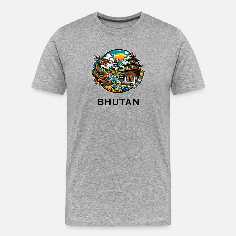 Bhutan Drache Himalaya Thimphu - Männer Premium Bio T-Shirt - Grau meliert