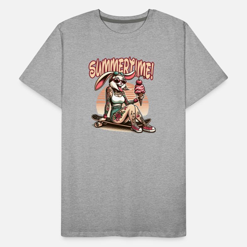 Summertime Bunny Tattoo Sneaker Glace Plage d’été T-shirt bio Premium Homme