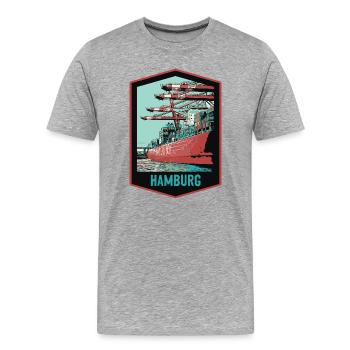 Hamburger Hafen und seine Schiffe - Männer Premium Bio T-Shirt - Grau meliert - Vorne - Damien (186cm)