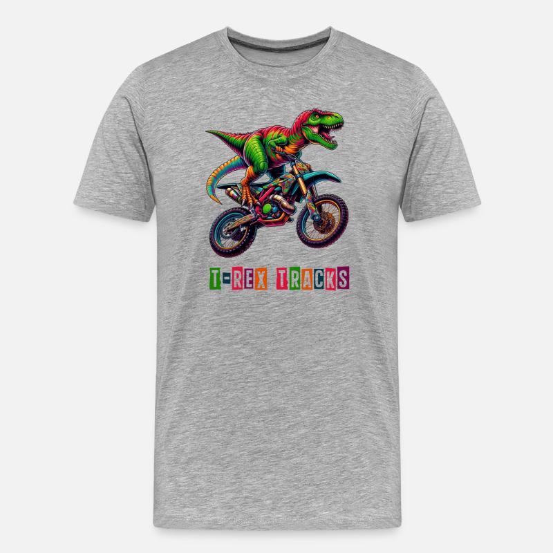 T-Rex Motorrad Design - Männer Premium Bio T-Shirt - Grau meliert