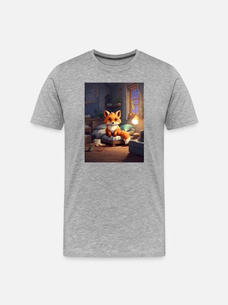 Nächtlicher Fuchs im Kuschelzimmer - Männer Premium Bio T-Shirt - Grau meliert