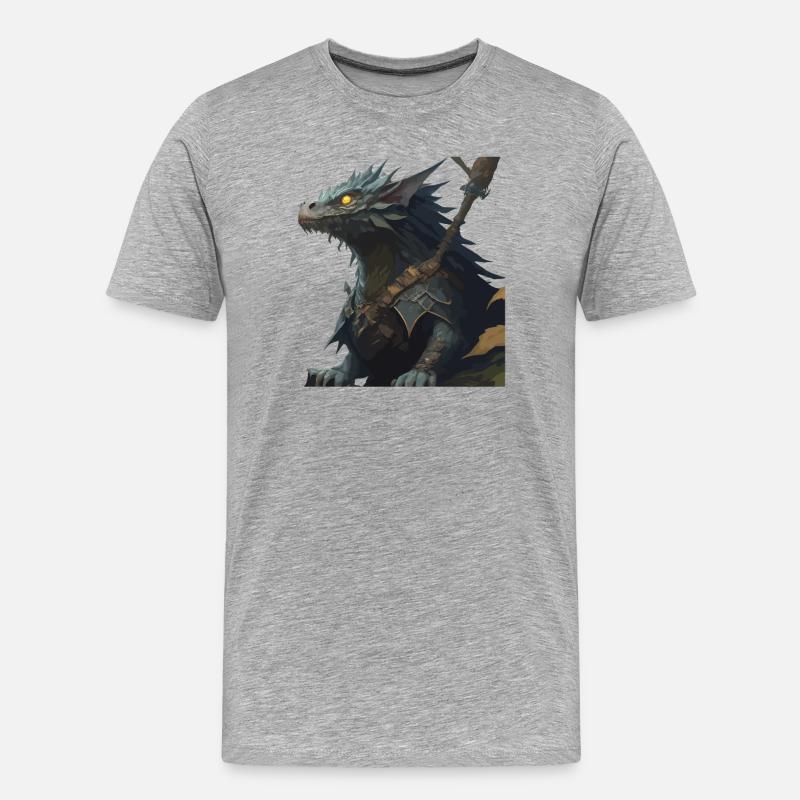 Drachenkrieger Illustration - Männer Premium Bio T-Shirt - Grau meliert