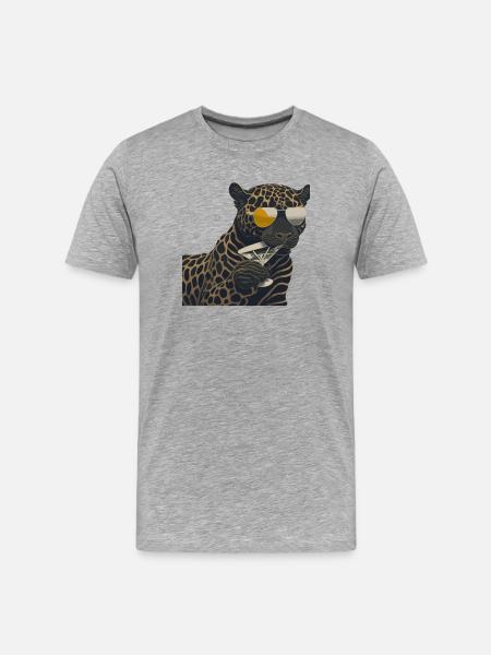 Cool leopard with sunglasses and glass - Men's Premium Organic T-Shirt - heather grey