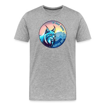 Luchs bei Sonnenuntergang – Ruhe und Kraft - Männer Premium Bio T-Shirt - Grau meliert - Vorne - Damien (186cm)