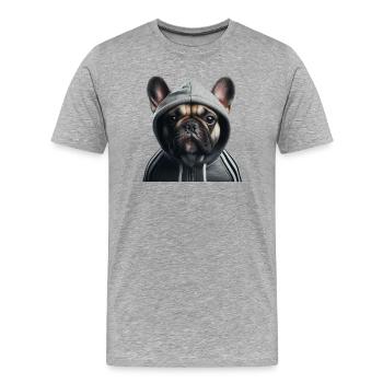 Französische Bulldogge mit Kapuze - Männer Premium Bio T-Shirt - Grau meliert - Vorne - Damien (186cm)