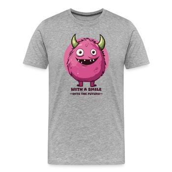 Mit einem Lächeln in die Zukunft ! - Männer Premium Bio T-Shirt - Grau meliert - Vorne - Damien (186cm)