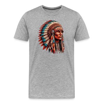 Amérindien Peau rouge d’Amérique - T-shirt bio Premium Homme - gris chiné - Devant - Damien (186cm)