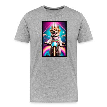 Attraction Unicorn Corgi Neon - T-shirt bio Premium Homme - gris chiné - Devant - Damien (186cm)