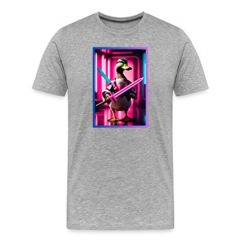 Neon Ninja Duck with Lightsaber - Men's Premium Organic T-Shirt - heather grey - Front - Damien (186cm)