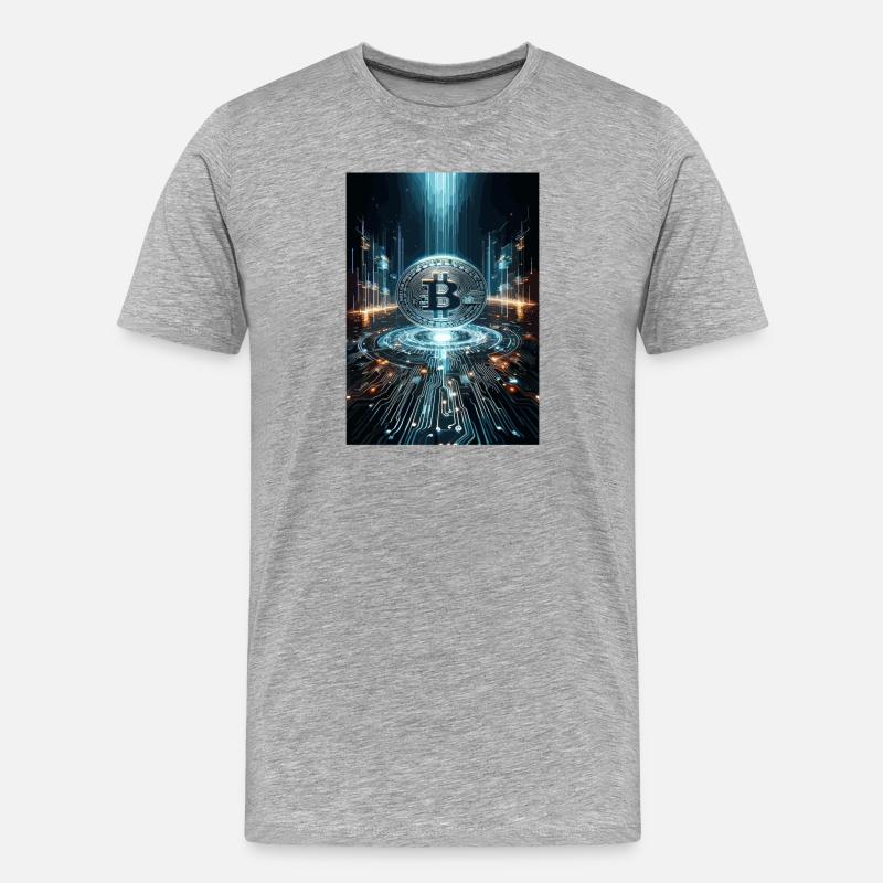 Futuristisches Bitcoin Digital Artwork - Männer Premium Bio T-Shirt - Grau meliert