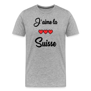 SCHWEIZ. HUMOR. LAND. FLAGGE - Männer Premium Bio T-Shirt - Grau meliert - Vorne - Damien (186cm)