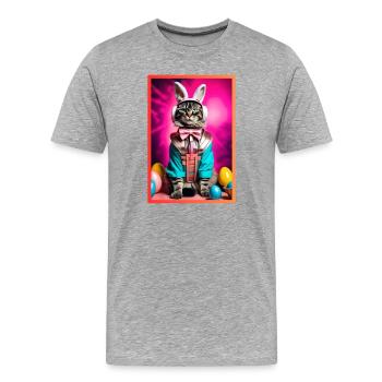 Katzen im Bunny-Armor mit Kopfhörern - Männer Premium Bio T-Shirt - Grau meliert - Vorne - Damien (186cm)