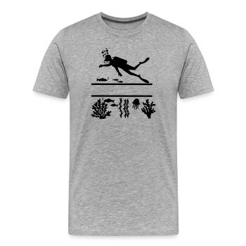 Taucher Unterwasser mit Fischen und Korallen - Männer Premium Bio T-Shirt - Grau meliert - Vorne - Damien (186cm)