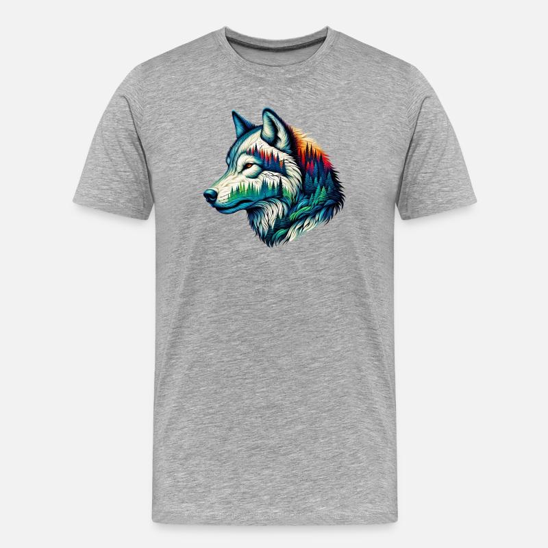Wolf - Männer Premium Bio T-Shirt - Grau meliert